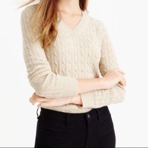 J. Crew Tan V-neck Cable Sweater Merino/Cashmere M